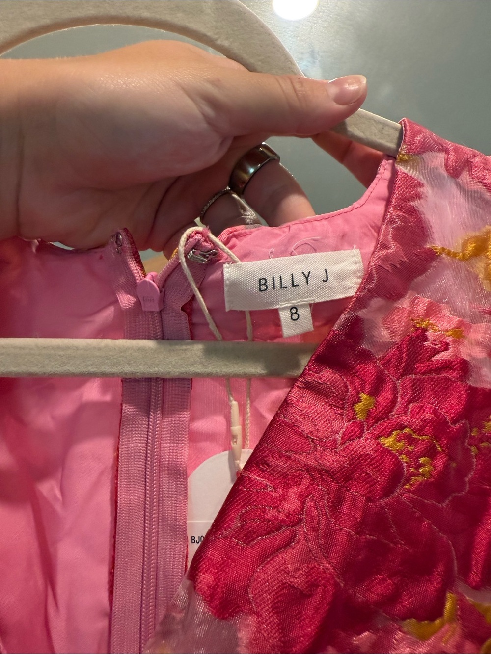 Bright Pink Floral Mini Dress with Puff Sleeves - Picture 2 of 4